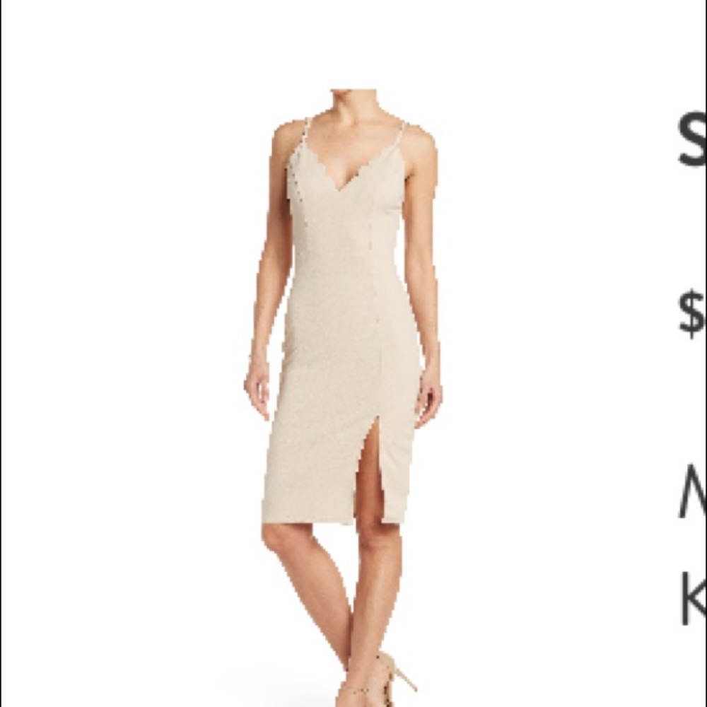 TAN color scalloped bodycon midi dress